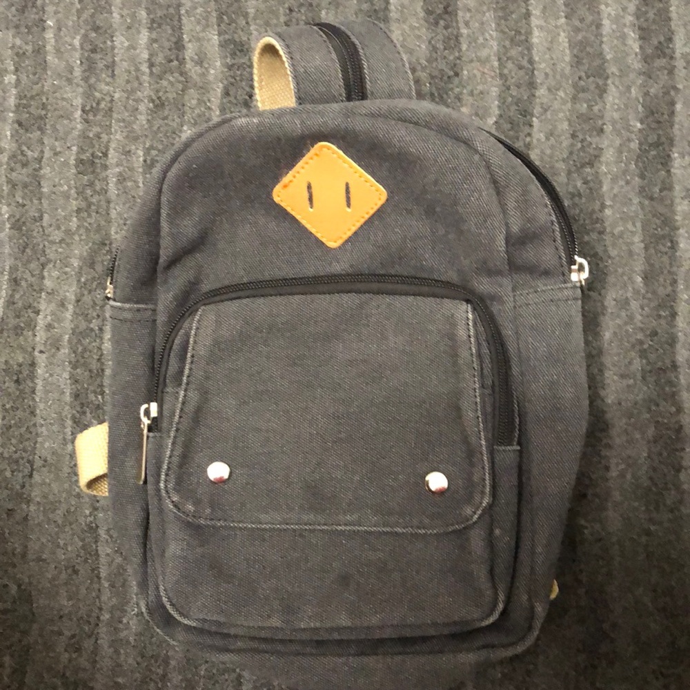 Dark Grey Canvas Mini Backpack with Adjustable Straps